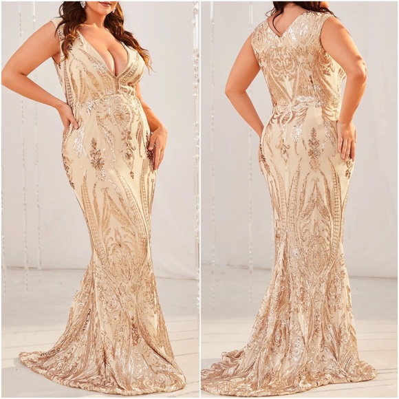 Plus Sequin Sleeveless Party Formal Wedding Prom Dress - Picture 2 of 3